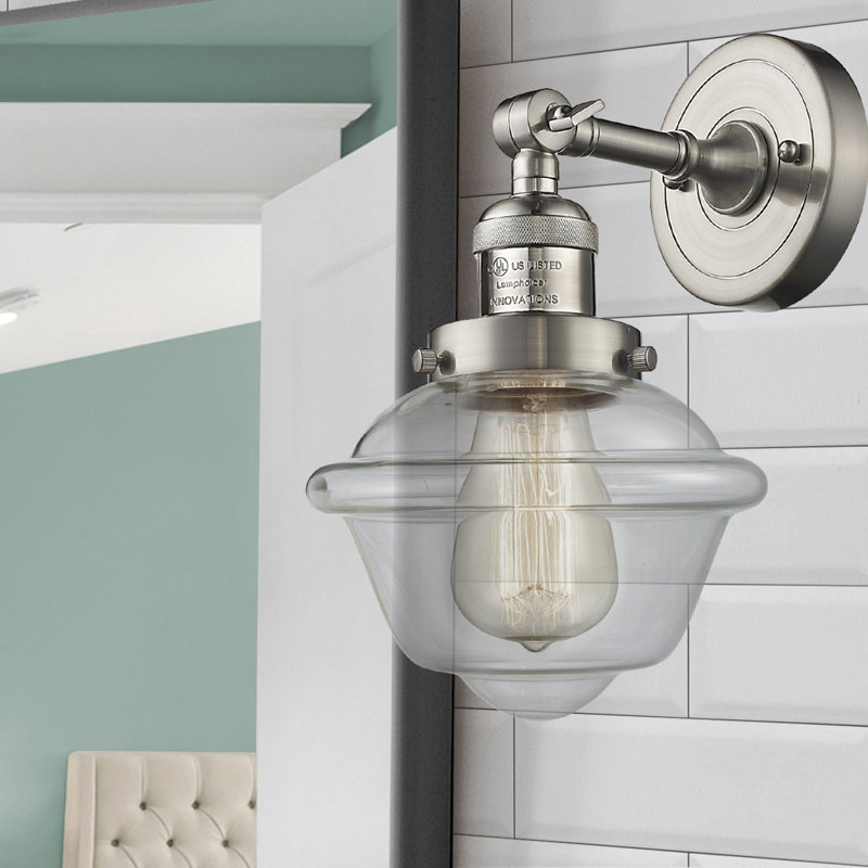 Gaspard Dimmable Bath Sconce, 60 Watt Vintage Incandescent Bulb, Clear, Brushed Satin Nickel