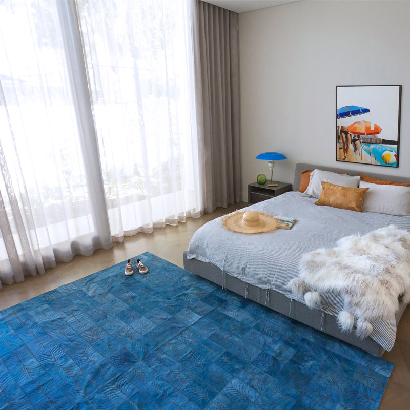 Cowhide Geometric Area Rug in Denim, Rectangle 6'7" x 9'8"