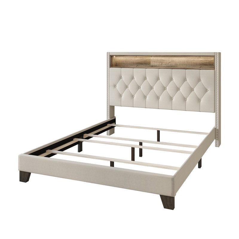 Fording Upholstered Bookcase Storage Bed, Full, Warm Gray