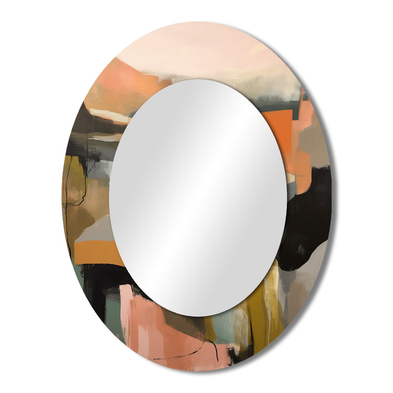 Green And Beige Transcending Reality II - Green Modern Oval Wall Mirror, 43" x 33"