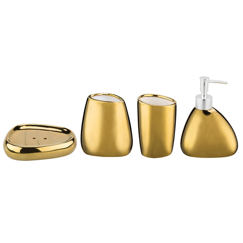 Gold Ceramic 4-Piece Modern Bathroom Accessory Set