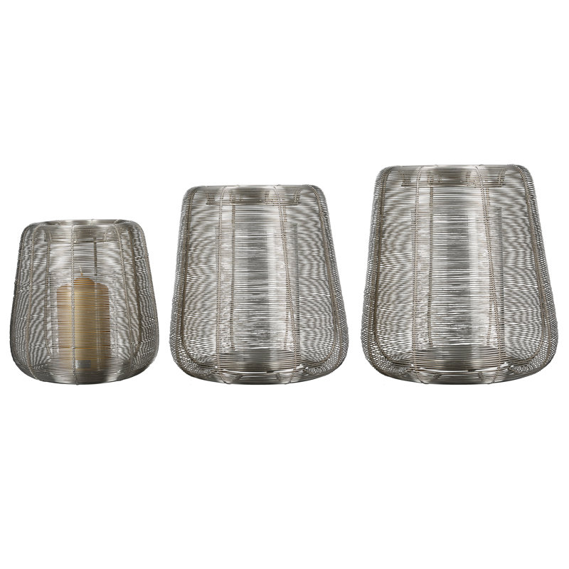 Lucerno Metal Tabletop Lantern, Silver, 29cm H x 25cm W x 25cm D