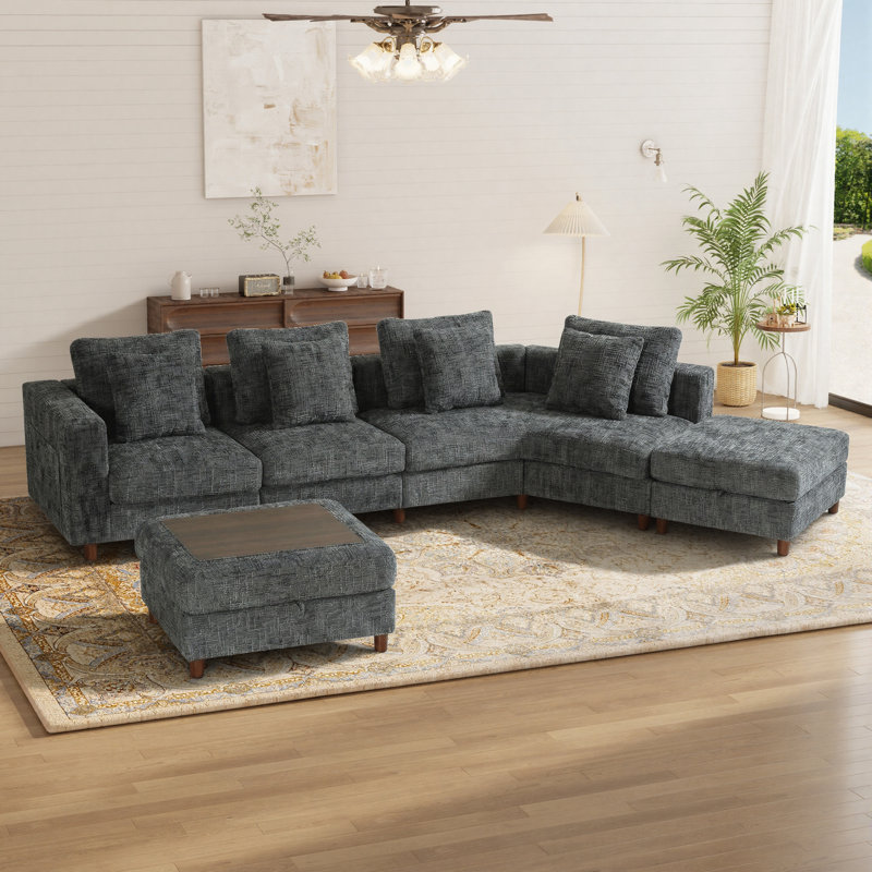 Canapé modulaire surdimensionné en L de 147 po de 147 po, canapé 6 places moderne avec 2 repose-pieds de rangement, Gris