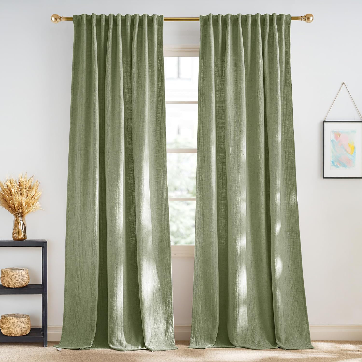 Ebern Designs Natural Boho Linen Curtains for Living Room, Jacquard ...