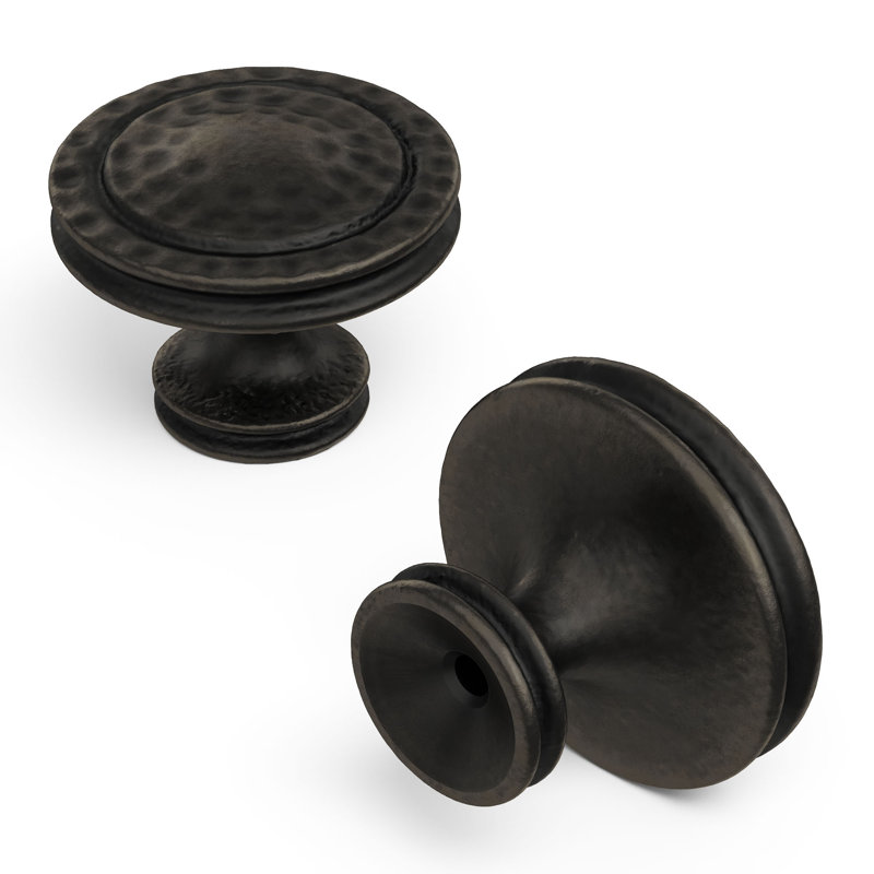 Mountain Lodge Collection Round Knob - 1-3/8 " Diameter Cabinet Knob Black Iron - Craftsman Hardware for Drawers & Cabinets