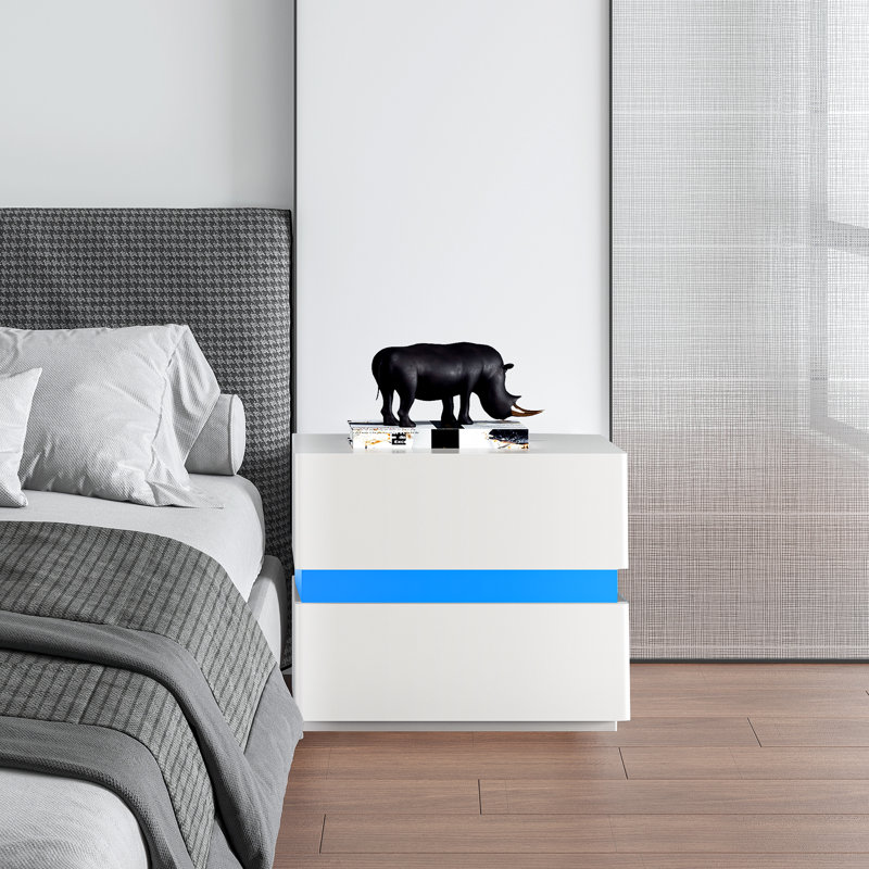 Table de chevet en bois manufacturé Loick, Blanc crème brillant