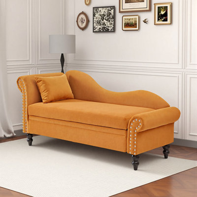 Chaise longue de lecture en velours 64,5 po, chaises de lecture rembourrées avec clous argentés pour le salon, la chambre à coucher