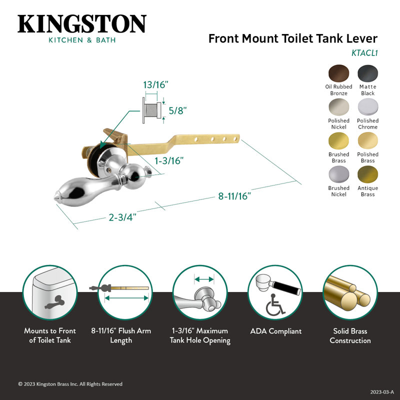 Kingston Brass American Classic Front Mount Toilet Tank Lever, Matte Black