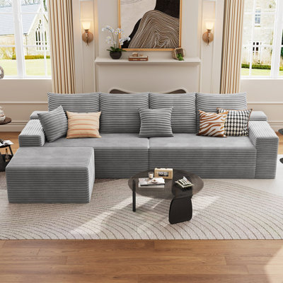 140" Modular Cloud Sectional Sofa With 1 Ottoman,Modern Minimalist Upholstered Couches, Comfort L Shaped Sofa For Living Room,Deep Seat Corner Couch,No Assembly Required,5 Seater