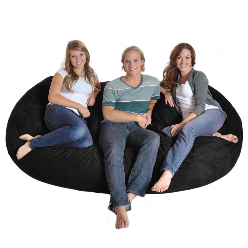 Microfiber / Microsuede Bean Bag Sofa, Black Microfiber, 34" H x 72" W x 48" D