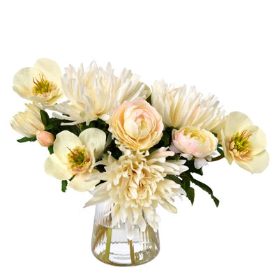 Ranunculus and Mum Faux Floral in Vase