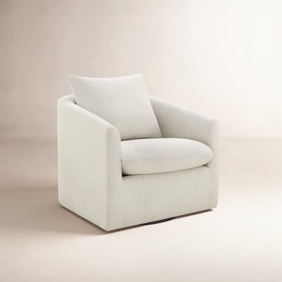 Ebern Designs Linen Swivel Barrel Chair