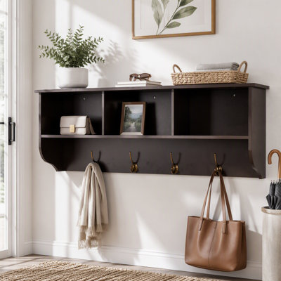 Wall Mounted Coat Rack with Storage Shelf and 4 Hooks