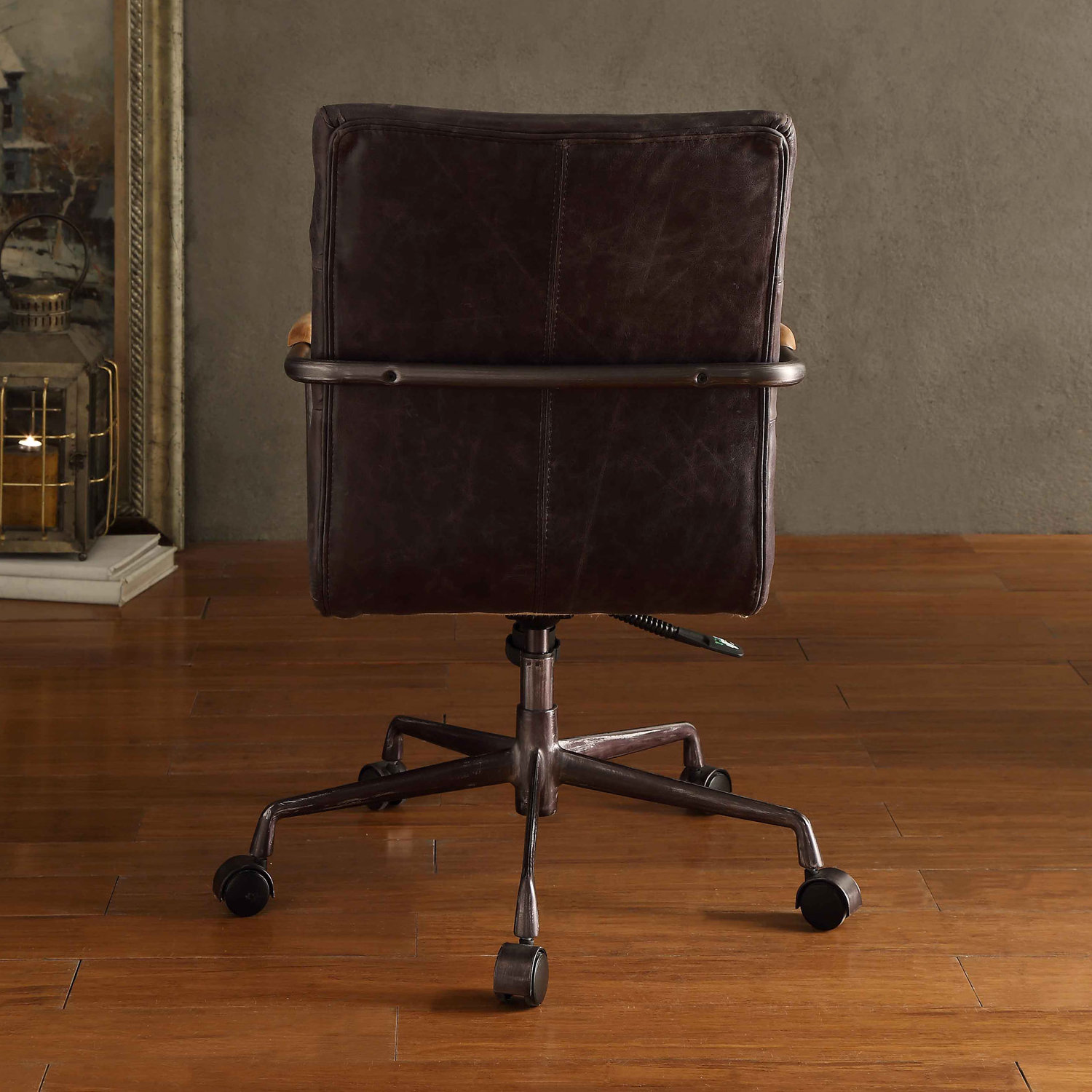 Springtown Genuine Leather Adjustable Office Chair, Antique Ebony