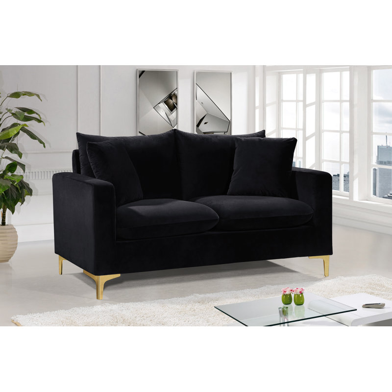 Naomi 58" Velvet Square Arm Loveseat, Black Velvet