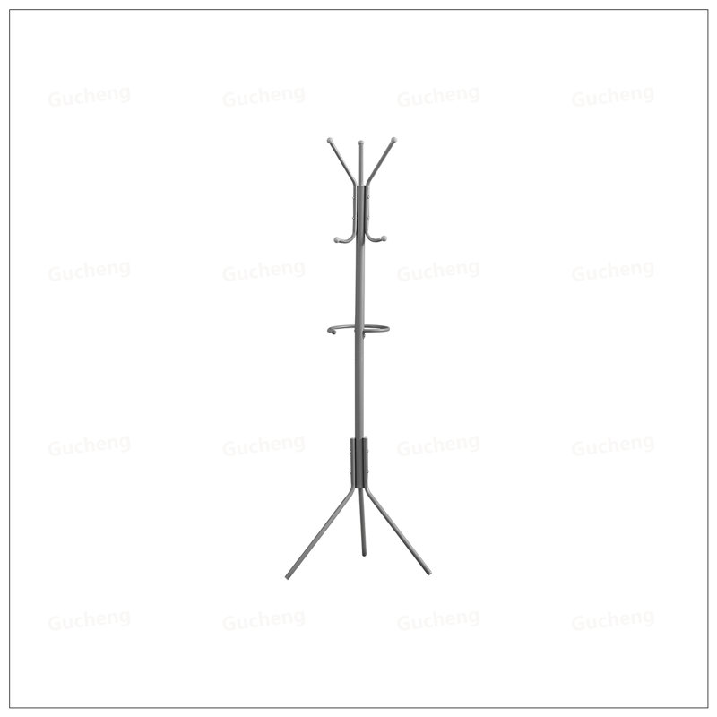 Contemporary Metal Free Standing Coat Rack With 6 Hooks And Umbrella Holder For Entryway, Bedroom, And Office, Gray