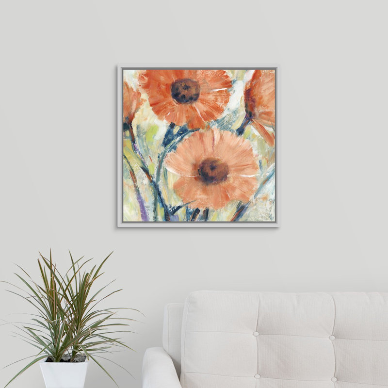 «Flowers in Bloom II», peinture sur toile, H 17,7 po x l 17,7 po x P 1,75 po, Cadre flottant blanc