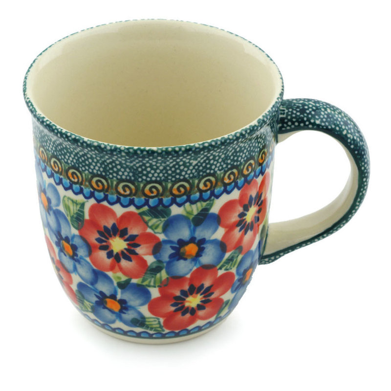 12 oz. Tasse en grès - coquelicots bleus et rouges