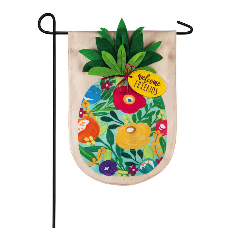 Lin d’ananas à 2 côtés 18 x 12,5 po floral drapeau de jardin