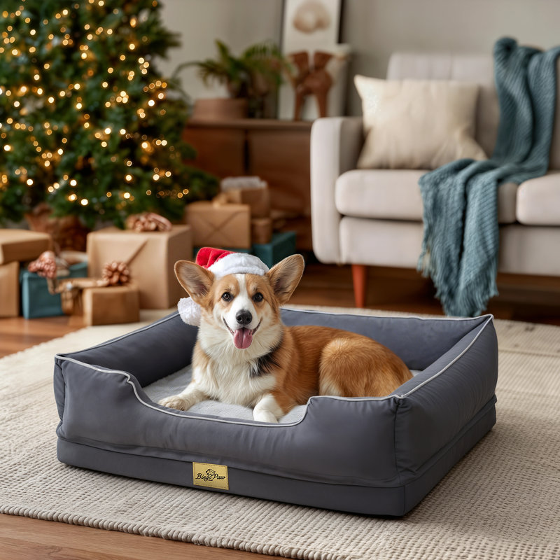 Orthopedic Dog Bed with Bolster , Grey, Medium (18cm H x 77cm W x 63cm D)