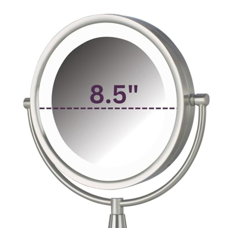 8.5" Lighted Tabletop Magnified Makeup Mirror, Plug In, Nickel