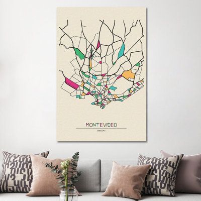 Montevideo, Uruguay Map by Ayse Deniz Akerman - Wrapped Canvas Print