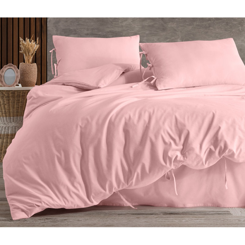 Solid Cream  Color Pollycotton104' X90' Duvet Cover Set With Two Shams, Solmon, Queen Duvet Cover + 2 Standard Shams