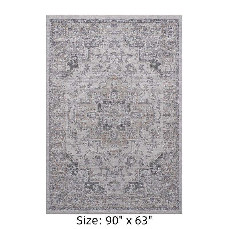 90"X63"Vintage Area Rug, Non-Shedding Medium Pile, Kid & Pet-Friendly, Stain-Resistant Machine-Woven Polyester Rug