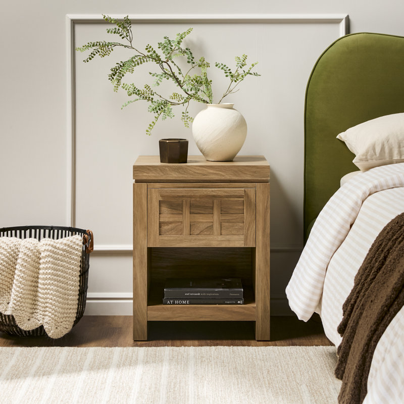 Modern 1 Drawer Nightstand Side Table, Heritage Oak
