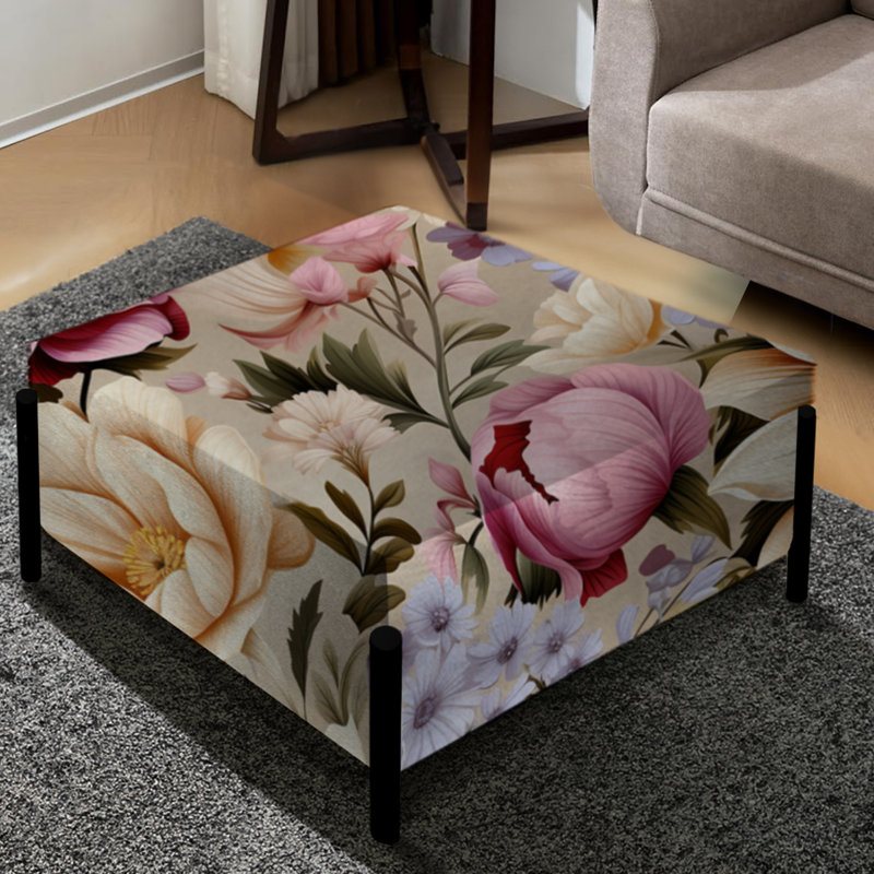 Bouquet printanier à motif botanique - grand repose-pieds carré floral