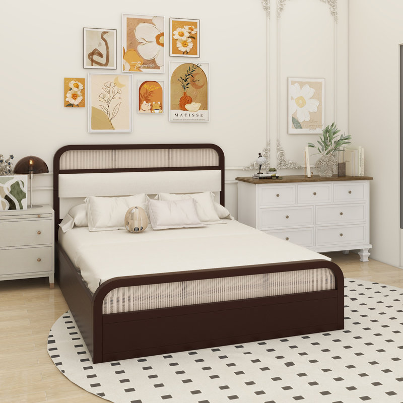 Grand lit plateforme en bois avec lit gigogne et 2 tiroirs, Espresso