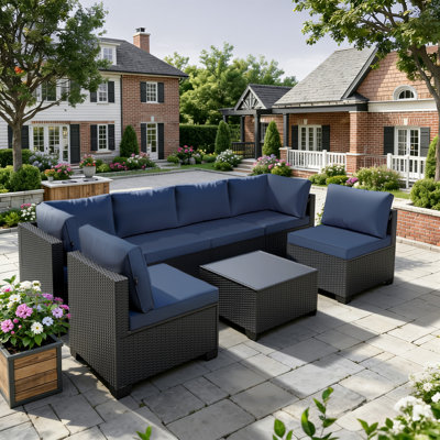  Ensemble de mobilier de patio - Résistant à l'eau et aux intempéries - Canapé modulaire en rotin et osier 7 pièces, ensemble de conversation modulaire pour l'extérieur, jardin, bord de piscine, balcon