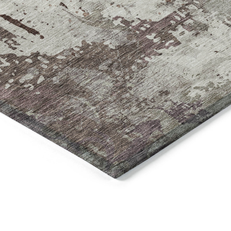 3' X 5' Taupe Ivory And Brown Damask Washable Indoor Outdoor Area Rug