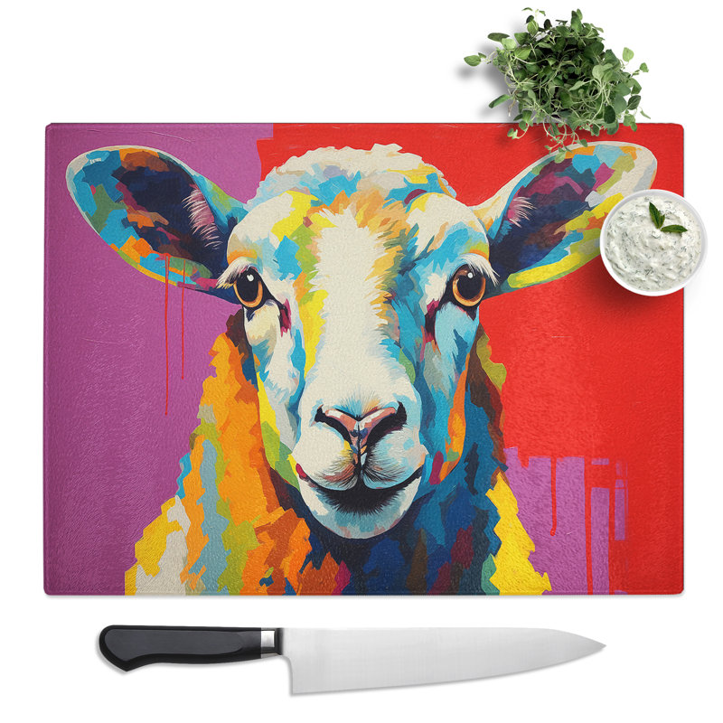Ram Sheep Pop Art  Glass Chopping Board