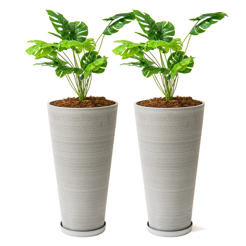 XBrand Modern 28-Inch Tall Round Planter, Modern Tapered Planter Perfect for Indoor & Outdoor Planter, Patio Décor, Set of 2, Gray