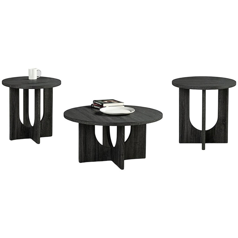 Ensemble de table 3 pièces de style contemporain 1 table basse ronde 2X