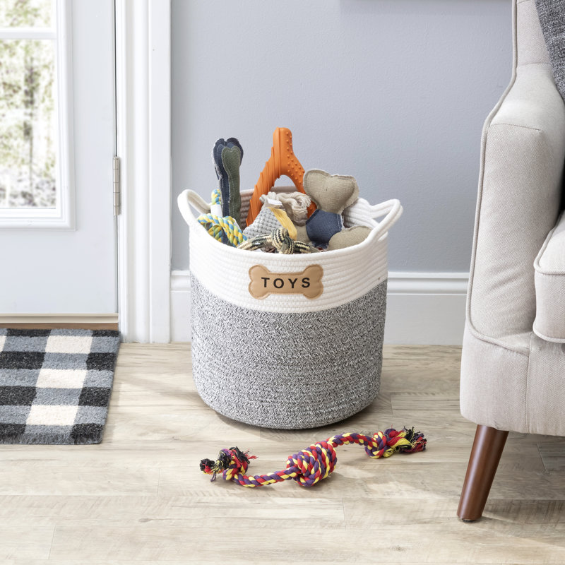 Naples Pet Toy Fabric Basket, White/Gray