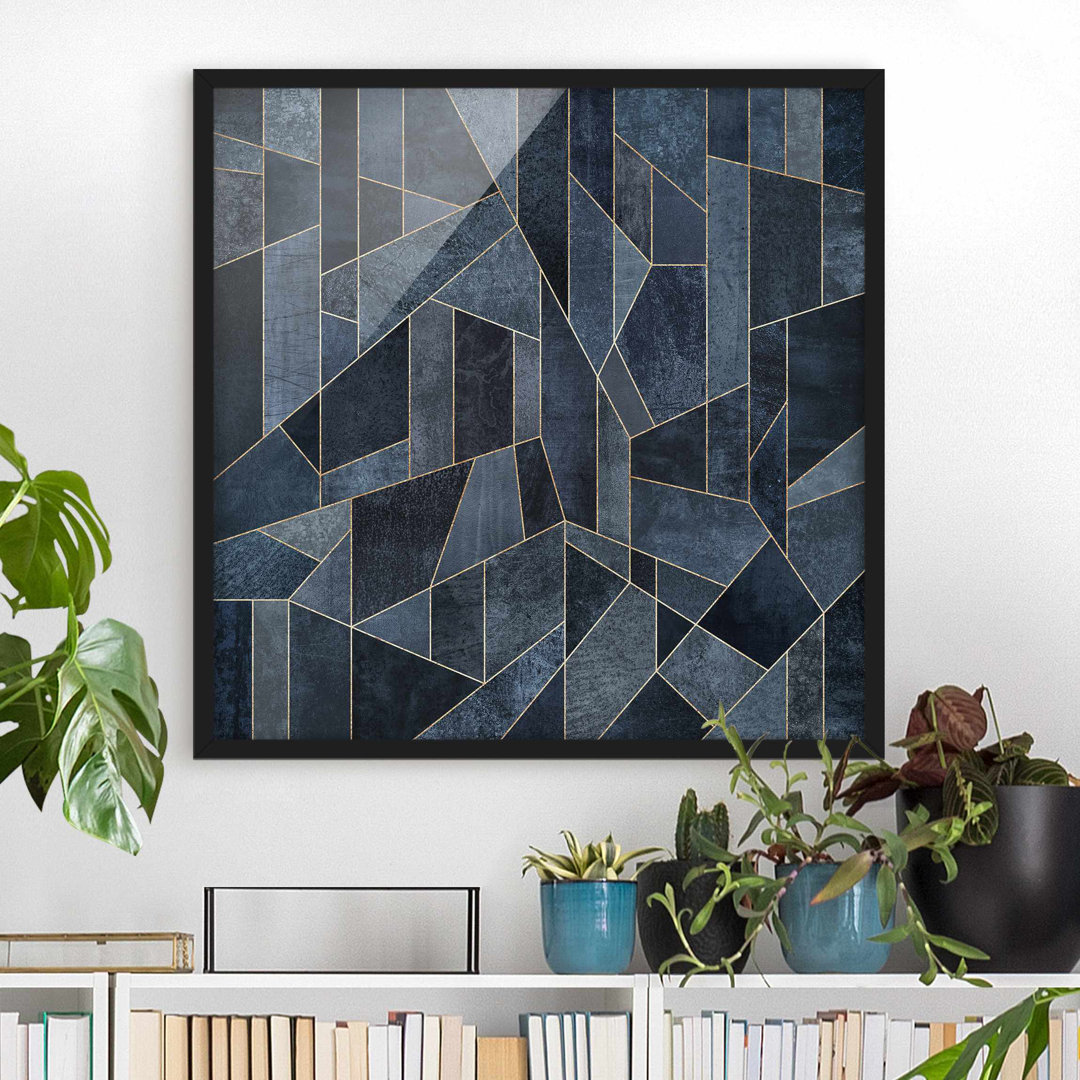 Gerahmtes Poster Blau Geometrie Aquarell