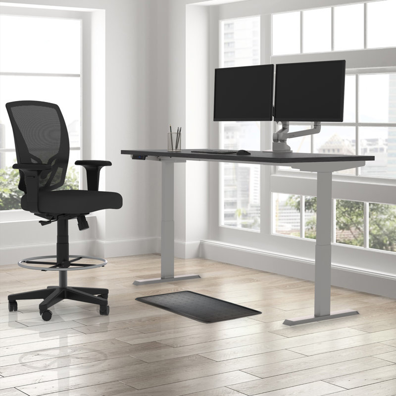 Skyscraper Electric Height Adjustable Standing Desk, Dual Motor and Digital Control with Memory, 60x24, Charcoal Strand Top with Brushed Silver Frame