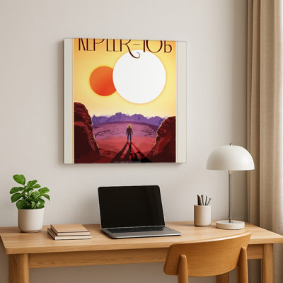Affiche de voyage de l'exoplanète de la NASA Kepler-16b - Décoration murale spatiale vintage - Affiche carrée en métal