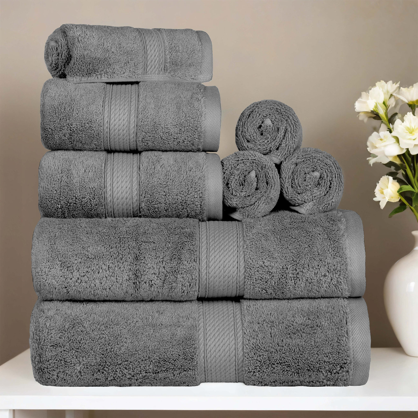Renata 8-Piece Egyptian Cotton Towel Set, Charcoal
