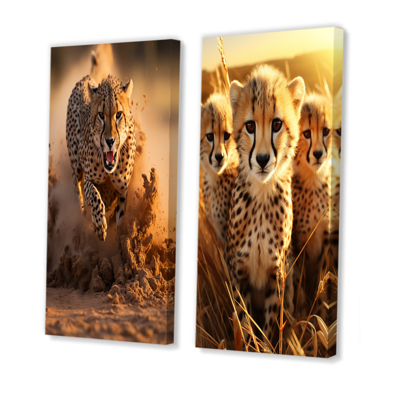 Photo de guépard Chase I - ensemble de 2 reproductions d'art sur toile guépard, Toile tendue, H 28 po x l 25 po