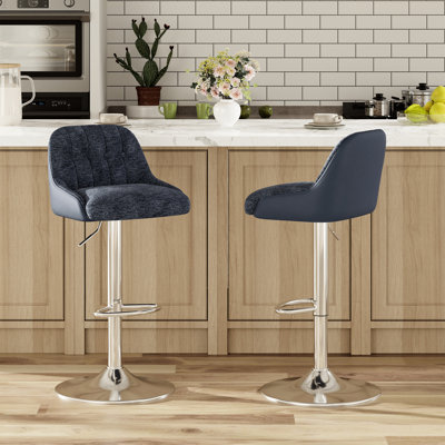 Upgraded Adjustable Swivel Bar Stools  -  Faux Leather & Fabric Upholstered Counter Height Stools with Chrome Base for Kitchen Island, Bar