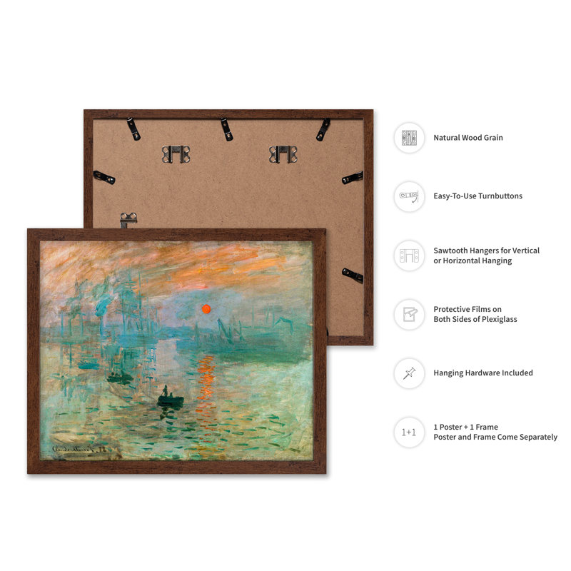 Claude Monet - Impression Sunrise No2, Poster, 12"H x 16"W, Brown Framed
