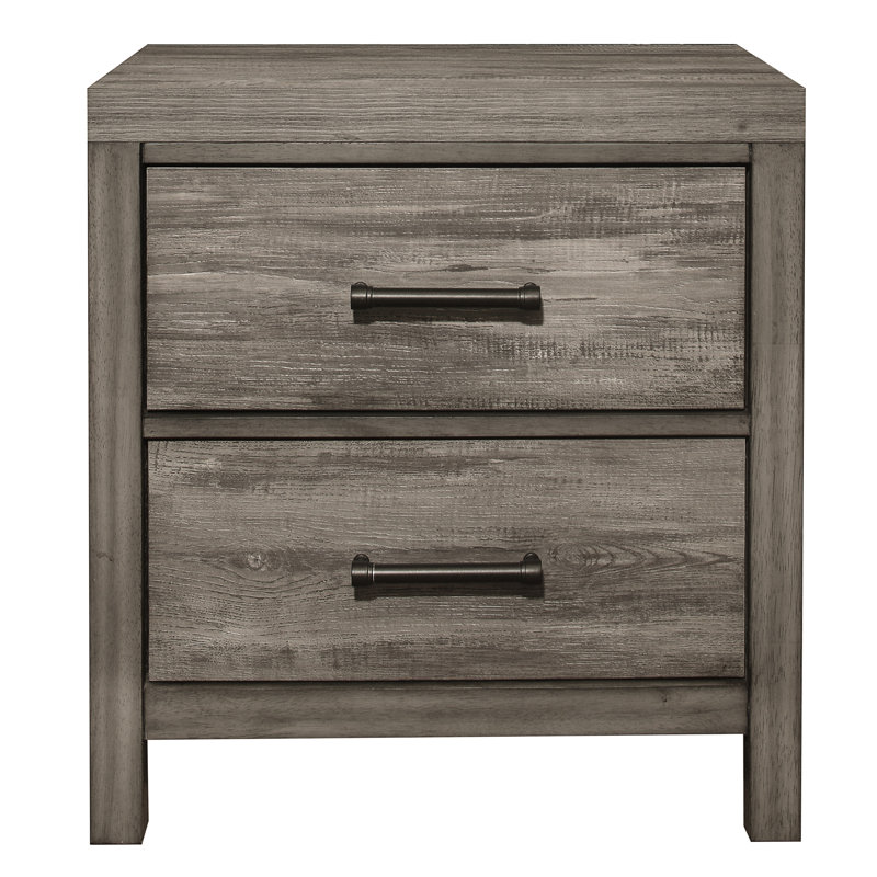 Table de chevet de chambre à coucher avec touche rustique, 2 tiroirs, gris vieilli, attrait en bois stratifié, finition grise,