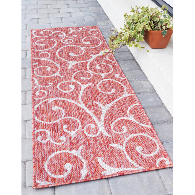 Tapis rouge rouille intérieur / extérieur Coutu, Tapis de couloir 2 pi x 6 pi 1 po
