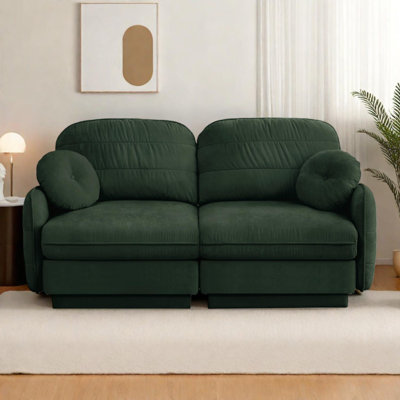 Chenille Modular Loveseat Sofa With Round Pillows, Quilted Back Cushions And Deep Seat