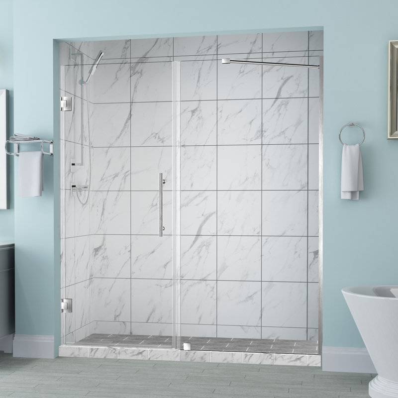 Porte de douche à charnière sans cadre 65 x 72 Belmore, Acier inoxydable, Transparent