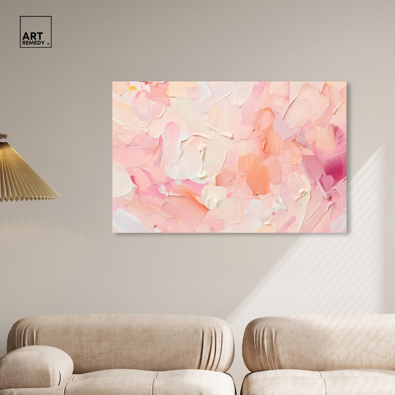 Large Blush Coral Abstract Canvas Art in Pastel Shades