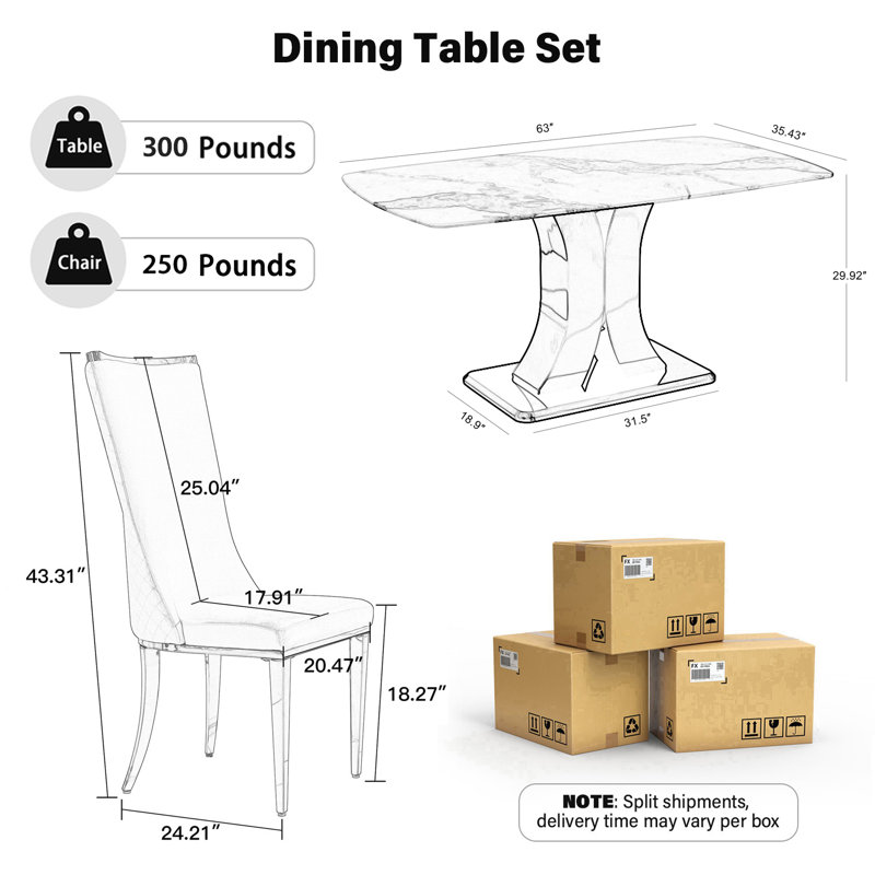 Ensemble de table de salle à manger Luxtury, 5 pièces: table, 4 chaises, Blanc, Beige